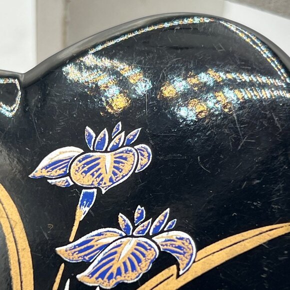 Trinket Box Vintage Yamanaka Heart Shaped Box Black Plastic Floral - Picture 3 of 12